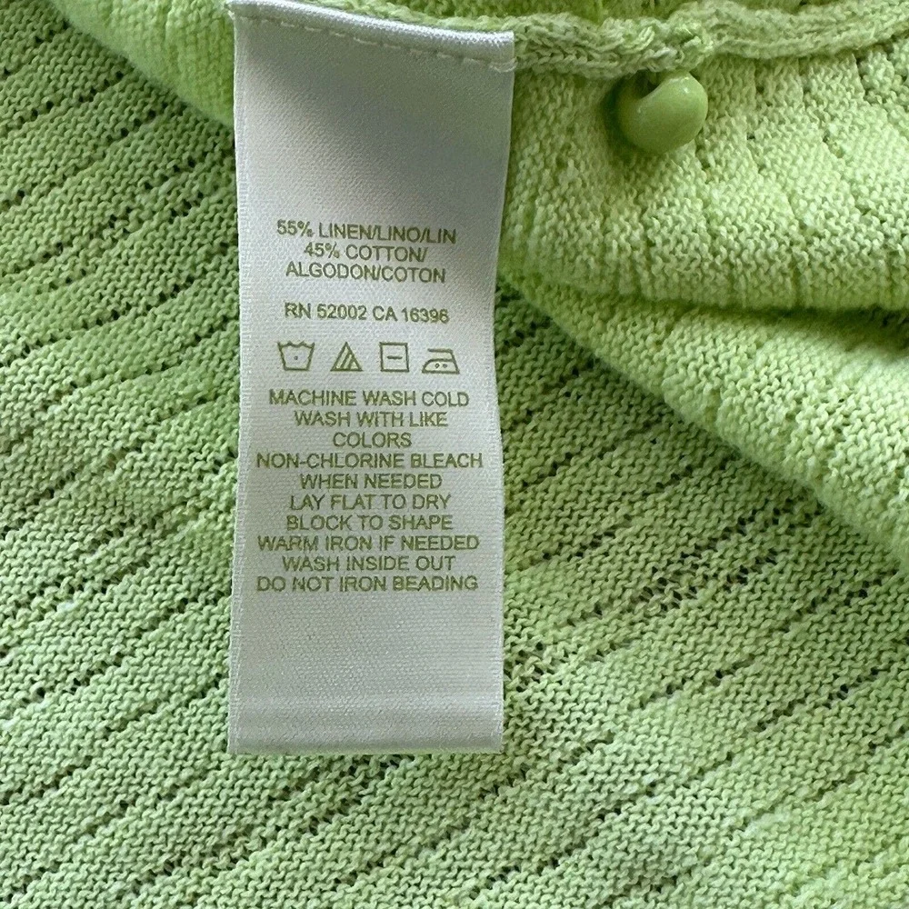 Sigrid Olsen Linen Blend Lightweight Beaded Button Front Cardigan - Green Wms XL